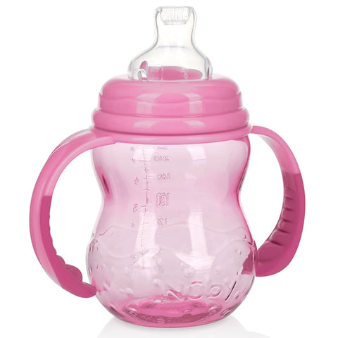 Copo de Transição Antivazamento Núby Infantil Menina 240ml 3m+ Rosa Tampa Alças Removíveis