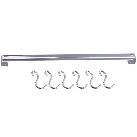 Barra de Aço Inox 40cm com 6 Ganchos para Cozinha Organizador de Parede Haus Domama