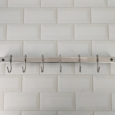 Barra de Aço Inox 40cm com 6 Ganchos para Cozinha Organizador de Parede Haus Domama