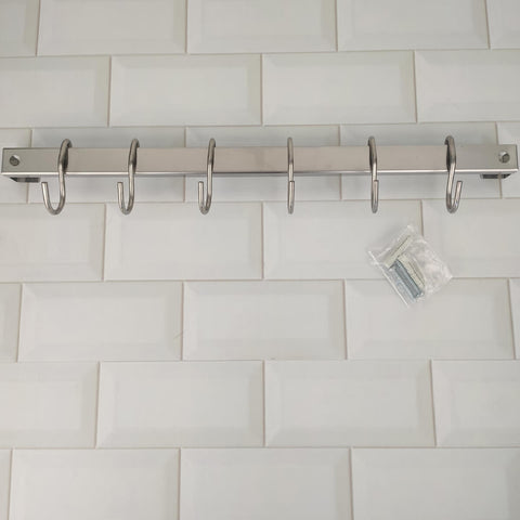 Barra de Aço Inox 40cm com 6 Ganchos para Cozinha Organizador de Parede Haus Domama