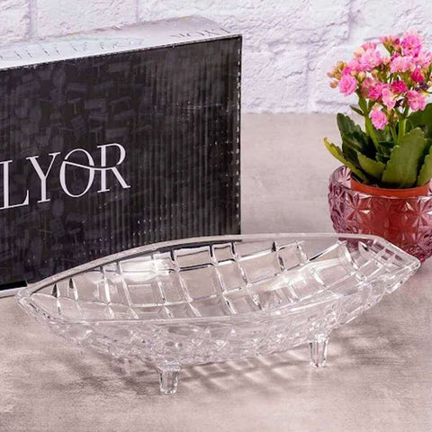 2 Centros de Mesa Cristal Deli Lyor 26x14x5,5cm Fruteira Decorativo Sala Jantar