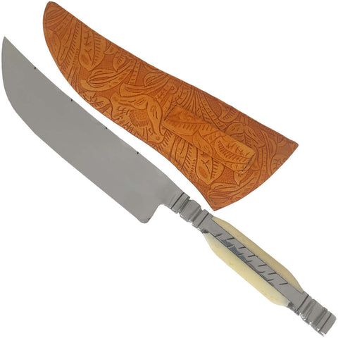 Faca Forjada Invertida 10' Full Tang Artesanal Integral Bruta 10mm Monobloco Anel Duplo Cabo Osso