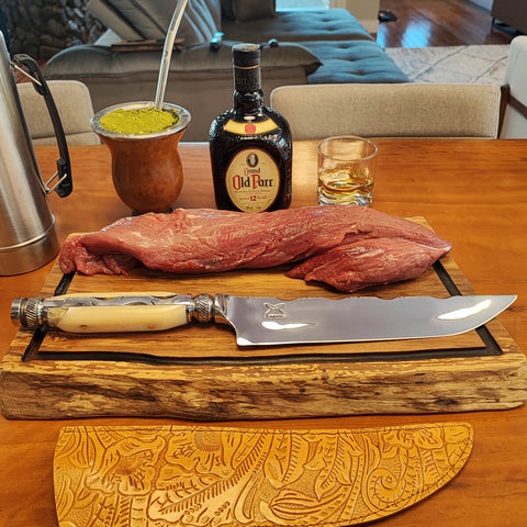 Faca Forjada Invertida 10' Full Tang Artesanal Integral Bruta 10mm Monobloco Anel Duplo Cabo Osso