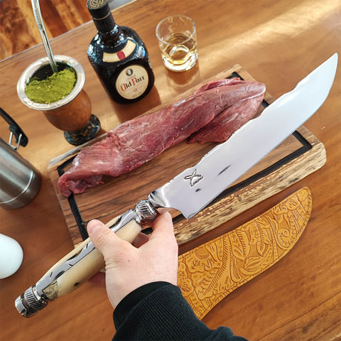 Faca Forjada Invertida 10' Full Tang Artesanal Integral Bruta 10mm Monobloco Anel Duplo Cabo Osso