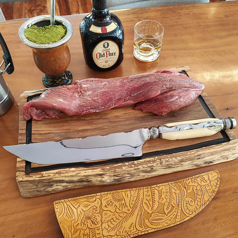 Faca Forjada Invertida 10' Full Tang Artesanal Integral Bruta 10mm Monobloco Anel Duplo Cabo Osso