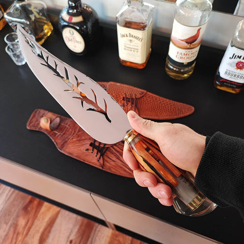 Faca Pena Folha Vazada Aço Inox 420c Cabo Hibrido Munição 9' para Churrasco