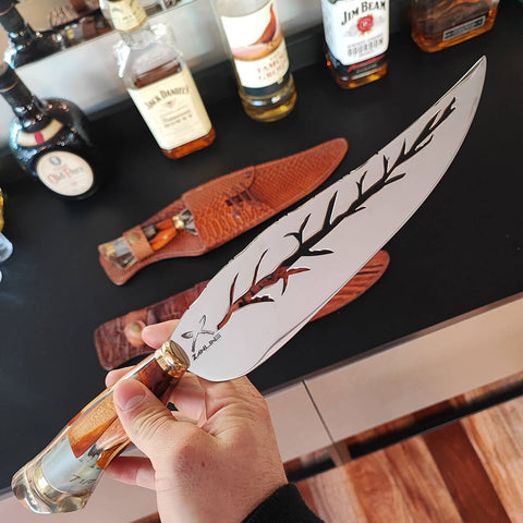 Faca Pena Folha Vazada Aço Inox 420c Cabo Hibrido Munição 9' para Churrasco