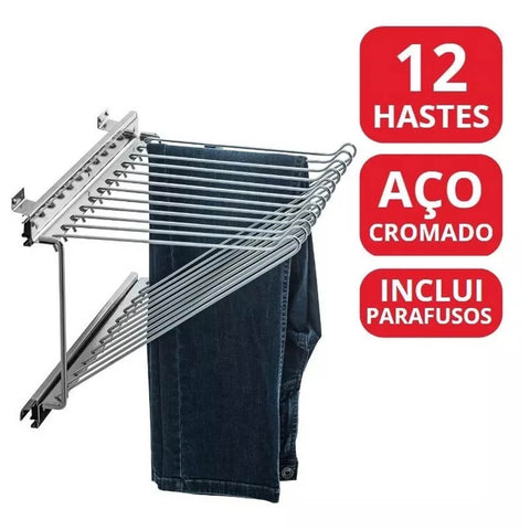 Calceiro Deslizante para Closet Guarda Roupas  38x46x2cm 12 Varetas Aramado Cromado Tubular Schmitt