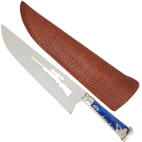 Faca Caçador Javali Sniper Rifle Vazado 10' Aço Inox 420c Picanheira para Churrasco