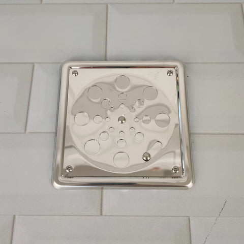 Grelha Quadrada Ralo Inox 10x10cm com Caixilho Fecho Anti-inseto Caixa Sinfonada