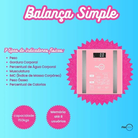 Balança Digital Corporal com Bioimpedância 150kg Rosa Simple FlexInter Fit