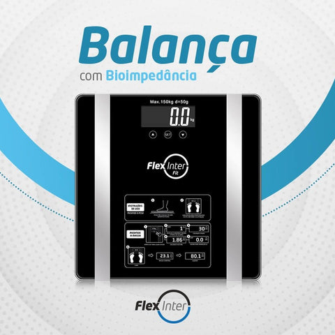 Balança Digital Bioimpedância até 150kg Corporal Preto Simple FlexInter Fit de Vidro