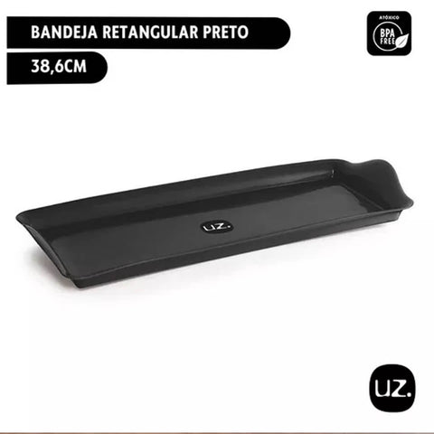 Bandeja Retangular Preta 38,5x16,5cm Plástica Uz Decorativa Servir Organizar