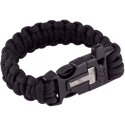 Pulseira Corda Paracord 550 Tam. M Preto Sobrevivência Survival Guepardo Apito de Emergência