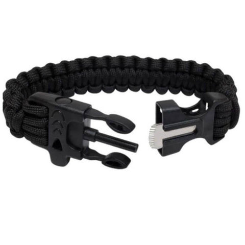 Pulseira Corda Paracord 550 Tam. M Preto Sobrevivência Survival Guepardo Apito de Emergência