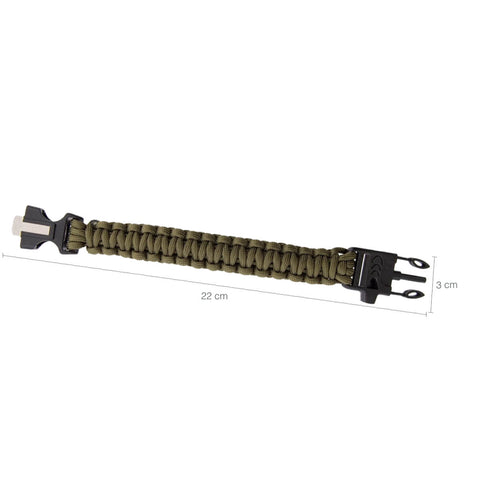 Pulseira de Sobrevivência Paracord 550 Tam. M Survival Guepardo Verde com Apito de Emergência