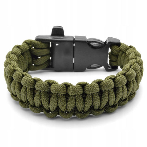 Pulseira de Sobrevivência Paracord 550 Tam. M Survival Guepardo Verde com Apito de Emergência