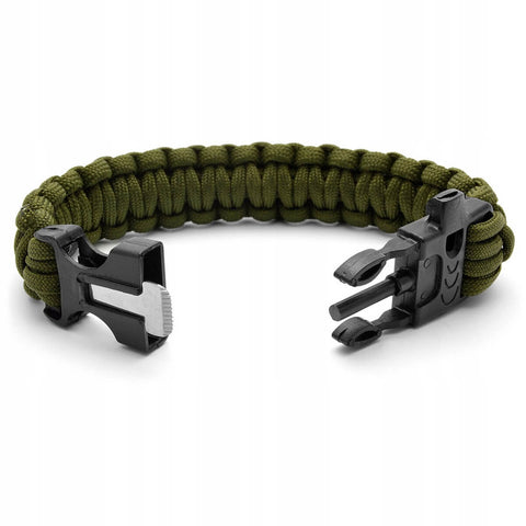 Pulseira de Sobrevivência Paracord 550 Tam. M Survival Guepardo Verde com Apito de Emergência