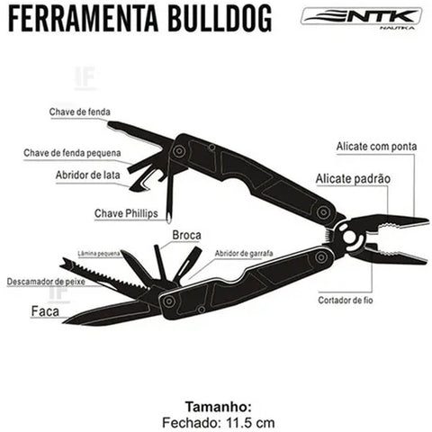 Ferramenta Multifuncional Alicate Bulldog 14 Funções Nautika Pesca Dobrável