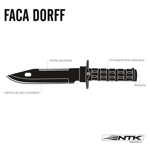 Faca Tática de Sobrevivência Dorff NTK Aço Inox 420 6 Funções e Bainha Preta