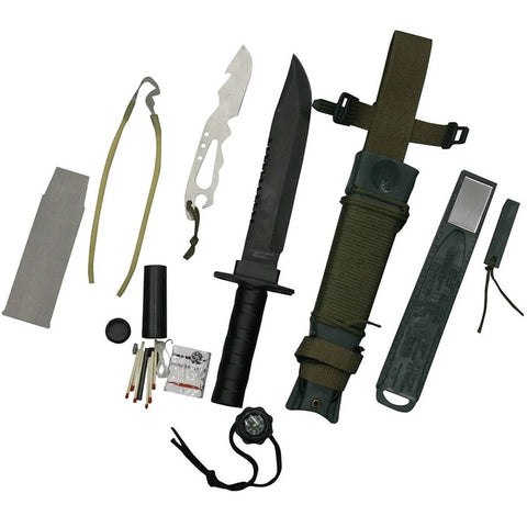 Faca Platoon com Kit de Sobrevivência Nautika 9' Tática Pesca Lâmina Aço Inox Preta +15 Funções