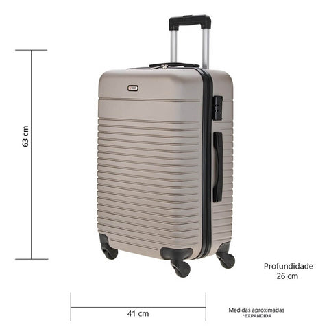 Mala Rígida de Viagem Bordo Tonin Rodinhas 360 Bagagem Gaia Dourada 34x23x55cm 10Kg