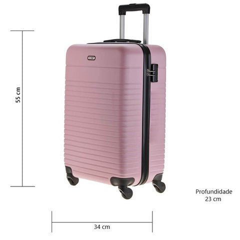 Mala De Viagem Rosa Tonin Rígida Bagagem De Mão Rodinhas 360 Gaia 34x23x55cm