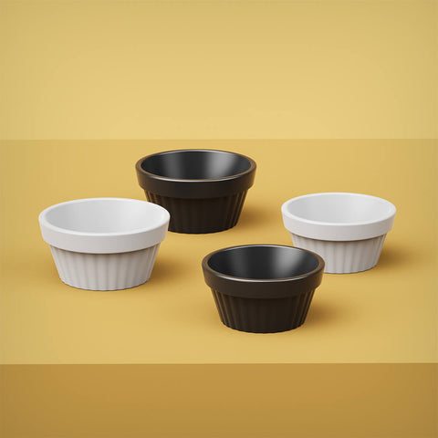 Ramekin 30ml Molho Maionese Shoyu Restaurante Preto Ramequim Oriental Uno Coza Canelado