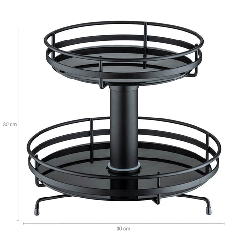 Fruteira Giratória Preta Redonda de Mesa Dupla com Vidro Schmitt 30cm Aramada