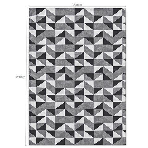 Tapete para Sala Preto e Branco Geométrico 200x250cm Algodão Lavável Retangular Odessa