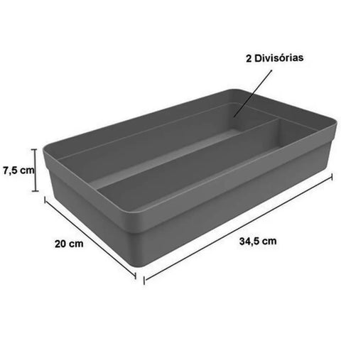 Kit 2 Organizadores de Gavetas com 2 Divisórias 35x20x7,5cm cada Cozinha Multiuso OU Chumbo