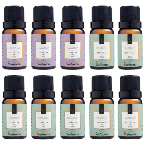 Kit 10 Essências De Aromatizador Via Aroma Aromaterapia 10ml Bamboo e Lavanda