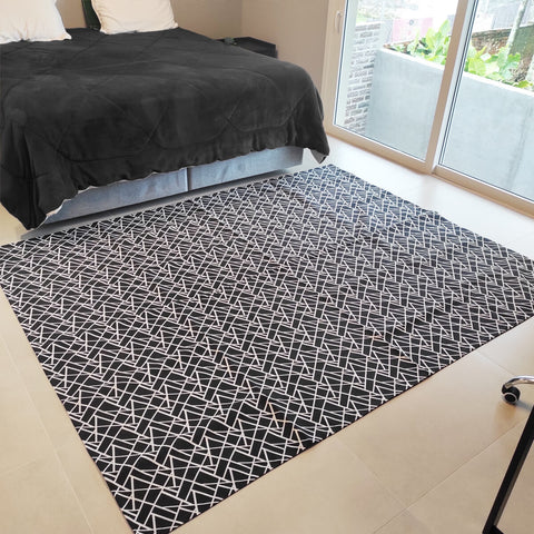 Tapete Geométrico Antiderrapante 200x250cm Preto e Branco para Sala Jacquard Branyl