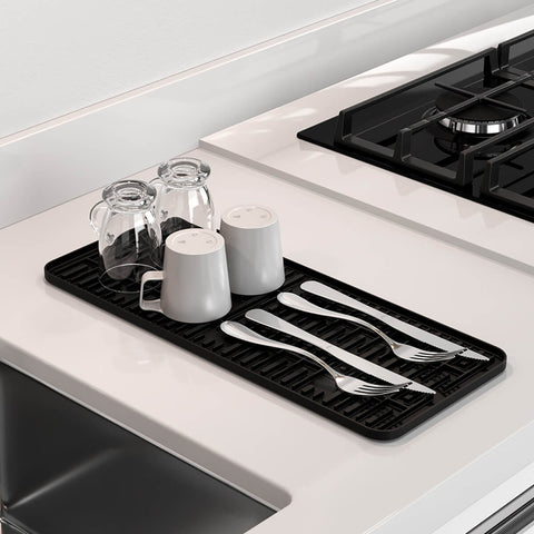 Tapete de Pia Taças Copos 42x17cm Single Coza Preto Cozinha Mantém Pia Seca Cozinha