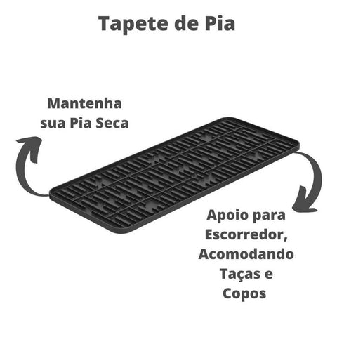 Tapete de Pia Taças Copos 42x17cm Single Coza Preto Cozinha Mantém Pia Seca Cozinha