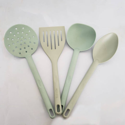 Conjunto Utensílios de Cozinha Plástico Kit Jogo Colher Concha Escumadeira Espátula Verde Menta