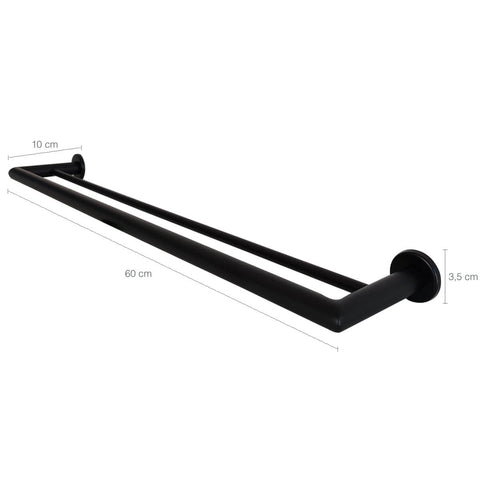 Toalheiro Duplo 60cm Suporte Porta Toalhas em Aço Inox Preto Parede Hortência