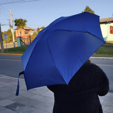 Mini Sombrinha 78cm Guarda Chuva de Bolsa Fazzoletti Alumínio Manual Azul