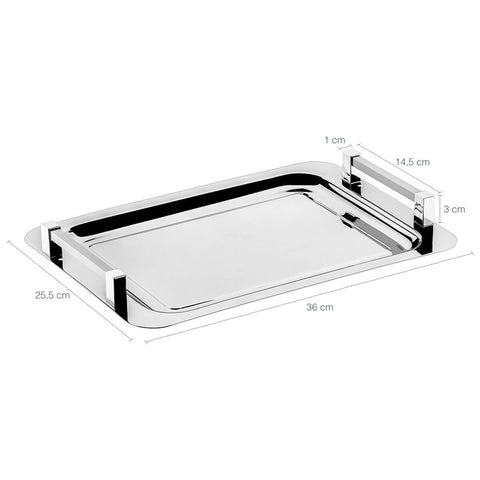 Bandeja Aço Inox Retangular Pequena com Alças para Servir Café Lanches 36x25,5cm Zanella