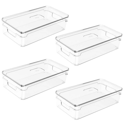 Kit 4 Organizadores de Armário com Tampa 30x15x7cm Transparente Empilhável Clear OU