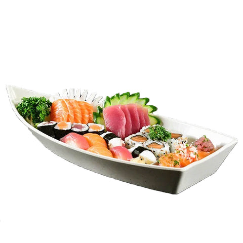 Conjunto 5 Barcas para Sushi Comida Japonesa Oriental Brancas Uno Coza Plástico 27,5x13cm