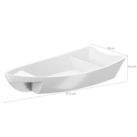 Conjunto 5 Barcas para Sushi Comida Japonesa Oriental Brancas Uno Coza Plástico 27,5x13cm