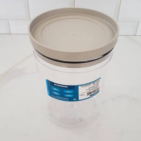 Kit 2 Potes Herméticos com Tampa 1,6L para Biscoito Porta Mantimentos Soprano Cinza Plástico