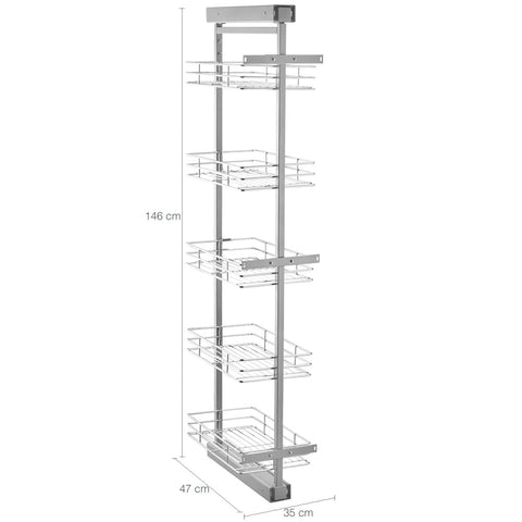 Coluna Deslizante com 5 Cestos Organizadores 47x35x146cm Armário Móvel Cozinha Aço Cromado