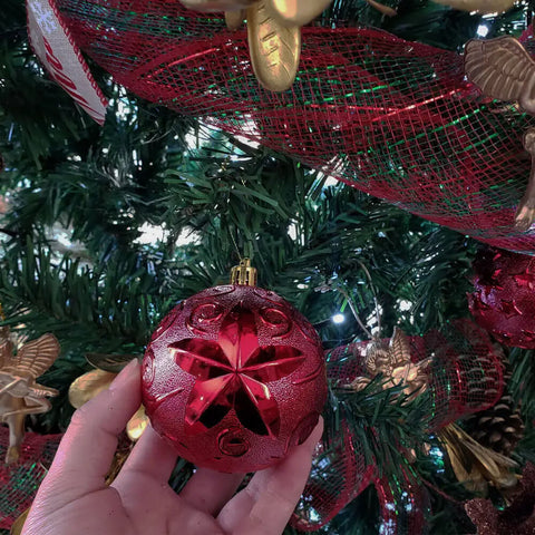 Conjunto 24 Bolas de Natal Grandes 8cm Glitter Estrela e Lisa Magizi Vermelho