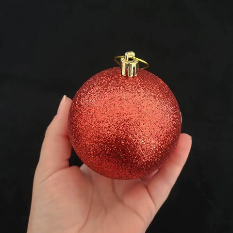 Conjunto 24 Bolas de Natal Grandes 8cm Glitter Estrela e Lisa Magizi Vermelho