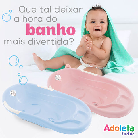 Banheira para Bebê Rosa 22L Cajovil com Saboneteira e Porta Shampoo Menina