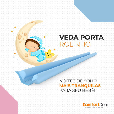 3 Rolinhos Veda Porta 100cm Impermeável Ajustáveis em Couro Comfort Door Azul Claro