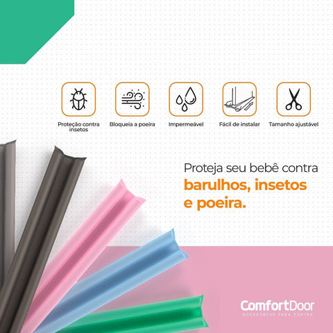 3 Rolinhos Veda Porta 100cm Impermeável Ajustáveis em Couro Comfort Door Azul Claro