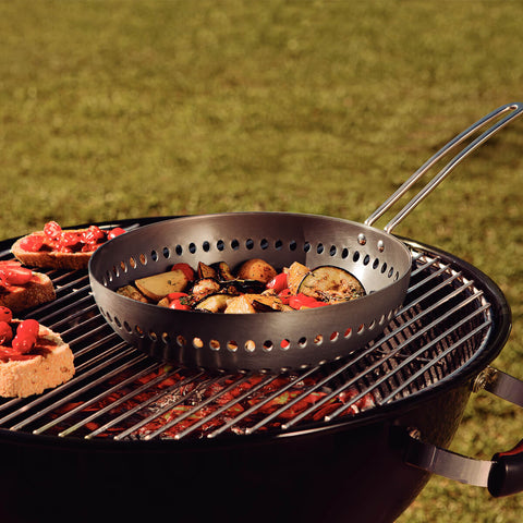 Frigideira Grelha Wok Furada Tramontina para Churrasco 26,5cm Alumínio Anodizado Aço Inox Grafite